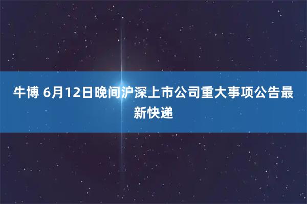 牛博 6月12日晚间沪深上市公司重大事项公告最新快递